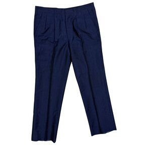 Vintage Bespoke Scabal Dress Pants 120s Wool Cashmere Striped Blue 30x29